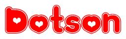 The image displays the word Dotson written in a stylized red font with hearts inside the letters.