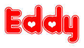 The image is a clipart featuring the word Eddy written in a stylized font with a heart shape replacing inserted into the center of each letter. The color scheme of the text and hearts is red with a light outline.