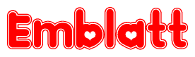 The image is a clipart featuring the word Emblatt written in a stylized font with a heart shape replacing inserted into the center of each letter. The color scheme of the text and hearts is red with a light outline.