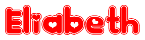The image is a clipart featuring the word Eliabeth written in a stylized font with a heart shape replacing inserted into the center of each letter. The color scheme of the text and hearts is red with a light outline.