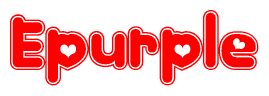 The image is a clipart featuring the word Epurple written in a stylized font with a heart shape replacing inserted into the center of each letter. The color scheme of the text and hearts is red with a light outline.