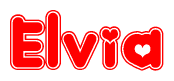 The image is a clipart featuring the word Elvia written in a stylized font with a heart shape replacing inserted into the center of each letter. The color scheme of the text and hearts is red with a light outline.