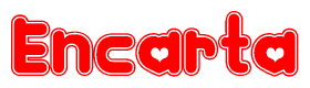 The image is a clipart featuring the word Encarta written in a stylized font with a heart shape replacing inserted into the center of each letter. The color scheme of the text and hearts is red with a light outline.