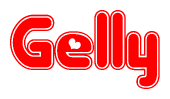 The image displays the word Gelly written in a stylized red font with hearts inside the letters.