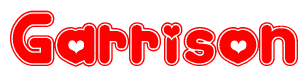 The image is a clipart featuring the word Garrison written in a stylized font with a heart shape replacing inserted into the center of each letter. The color scheme of the text and hearts is red with a light outline.