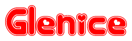 The image displays the word Glenice written in a stylized red font with hearts inside the letters.