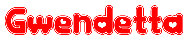 The image displays the word Gwendetta written in a stylized red font with hearts inside the letters.