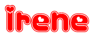 The image is a clipart featuring the word Irene written in a stylized font with a heart shape replacing inserted into the center of each letter. The color scheme of the text and hearts is red with a light outline.