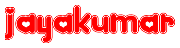 The image displays the word Jayakumar written in a stylized red font with hearts inside the letters.