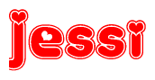 The image displays the word Jessi written in a stylized red font with hearts inside the letters.