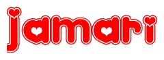 The image is a clipart featuring the word Jamari written in a stylized font with a heart shape replacing inserted into the center of each letter. The color scheme of the text and hearts is red with a light outline.