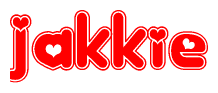 The image is a clipart featuring the word Jakkie written in a stylized font with a heart shape replacing inserted into the center of each letter. The color scheme of the text and hearts is red with a light outline.