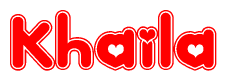 The image displays the word Khaila written in a stylized red font with hearts inside the letters.