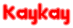 The image is a clipart featuring the word Kaykay written in a stylized font with a heart shape replacing inserted into the center of each letter. The color scheme of the text and hearts is red with a light outline.