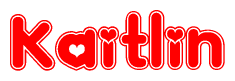 The image is a clipart featuring the word Kaitlin written in a stylized font with a heart shape replacing inserted into the center of each letter. The color scheme of the text and hearts is red with a light outline.