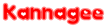 The image is a clipart featuring the word Kannagee written in a stylized font with a heart shape replacing inserted into the center of each letter. The color scheme of the text and hearts is red with a light outline.