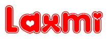 The image is a clipart featuring the word Laxmi written in a stylized font with a heart shape replacing inserted into the center of each letter. The color scheme of the text and hearts is red with a light outline.