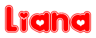 The image displays the word Liana written in a stylized red font with hearts inside the letters.