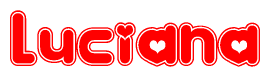 The image is a clipart featuring the word Luciana written in a stylized font with a heart shape replacing inserted into the center of each letter. The color scheme of the text and hearts is red with a light outline.