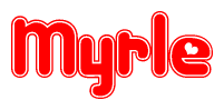 The image is a clipart featuring the word Myrle written in a stylized font with a heart shape replacing inserted into the center of each letter. The color scheme of the text and hearts is red with a light outline.
