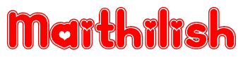 The image displays the word Maithilish written in a stylized red font with hearts inside the letters.