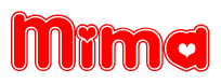 The image is a clipart featuring the word Mima written in a stylized font with a heart shape replacing inserted into the center of each letter. The color scheme of the text and hearts is red with a light outline.