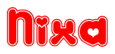 The image is a clipart featuring the word Nixa written in a stylized font with a heart shape replacing inserted into the center of each letter. The color scheme of the text and hearts is red with a light outline.