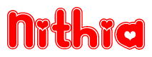 The image displays the word Nithia written in a stylized red font with hearts inside the letters.
