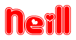 The image is a clipart featuring the word Neill written in a stylized font with a heart shape replacing inserted into the center of each letter. The color scheme of the text and hearts is red with a light outline.