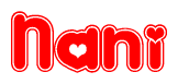 The image is a clipart featuring the word Nani written in a stylized font with a heart shape replacing inserted into the center of each letter. The color scheme of the text and hearts is red with a light outline.