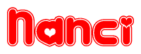 The image is a clipart featuring the word Nanci written in a stylized font with a heart shape replacing inserted into the center of each letter. The color scheme of the text and hearts is red with a light outline.