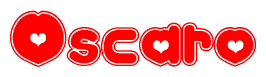 The image is a clipart featuring the word Oscaro written in a stylized font with a heart shape replacing inserted into the center of each letter. The color scheme of the text and hearts is red with a light outline.