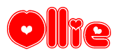 The image displays the word Ollie written in a stylized red font with hearts inside the letters.