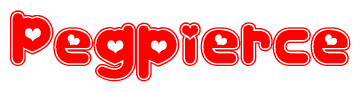 The image is a clipart featuring the word Pegpierce written in a stylized font with a heart shape replacing inserted into the center of each letter. The color scheme of the text and hearts is red with a light outline.