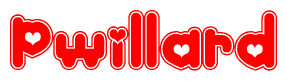 The image displays the word Pwillard written in a stylized red font with hearts inside the letters.