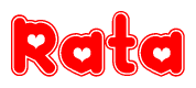 The image displays the word Rata written in a stylized red font with hearts inside the letters.