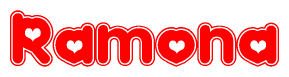 The image displays the word Ramona written in a stylized red font with hearts inside the letters.