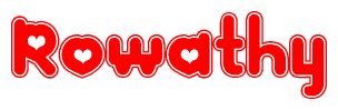 The image displays the word Rowathy written in a stylized red font with hearts inside the letters.