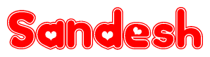 The image displays the word Sandesh written in a stylized red font with hearts inside the letters.