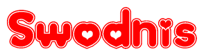 The image displays the word Swodnis written in a stylized red font with hearts inside the letters.