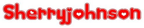 The image is a clipart featuring the word Sherryjohnson written in a stylized font with a heart shape replacing inserted into the center of each letter. The color scheme of the text and hearts is red with a light outline.