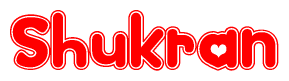 The image displays the word Shukran written in a stylized red font with hearts inside the letters.