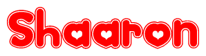 The image is a clipart featuring the word Shaaron written in a stylized font with a heart shape replacing inserted into the center of each letter. The color scheme of the text and hearts is red with a light outline.