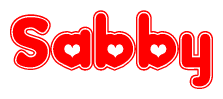 The image is a clipart featuring the word Sabby written in a stylized font with a heart shape replacing inserted into the center of each letter. The color scheme of the text and hearts is red with a light outline.