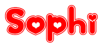 The image is a clipart featuring the word Sophi written in a stylized font with a heart shape replacing inserted into the center of each letter. The color scheme of the text and hearts is red with a light outline.