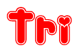 The image is a clipart featuring the word Tri written in a stylized font with a heart shape replacing inserted into the center of each letter. The color scheme of the text and hearts is red with a light outline.