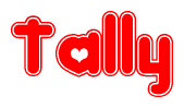 The image displays the word Tally written in a stylized red font with hearts inside the letters.