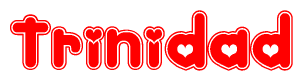 The image displays the word Trinidad written in a stylized red font with hearts inside the letters.