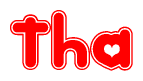 The image is a clipart featuring the word Tha written in a stylized font with a heart shape replacing inserted into the center of each letter. The color scheme of the text and hearts is red with a light outline.