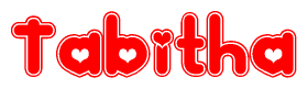 The image displays the word Tabitha written in a stylized red font with hearts inside the letters.